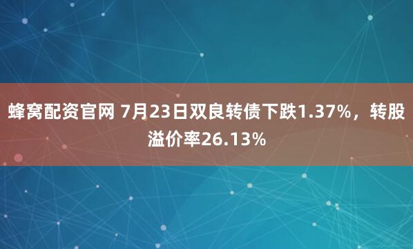 蜂窝配资官网 7月23日双良转债下跌1.37%，转股溢价率26.13%